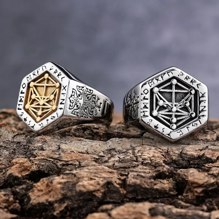 Men’s Viking Astrology Ring – Mysterious Symbol Design in Titanium Steel, Nordic-Inspired Jewelry for Wholesale