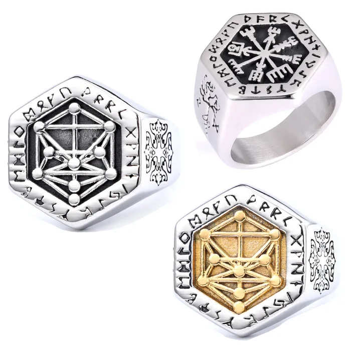 Men’s Viking Astrology Ring – Mysterious Symbol Design in Titanium Steel, Nordic-Inspired Jewelry for Wholesale