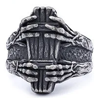 Men’s Coffin Skull Ring – Vintage Handmade Gothic Style in Oxidized Titanium Steel, Wholesale Jewelry