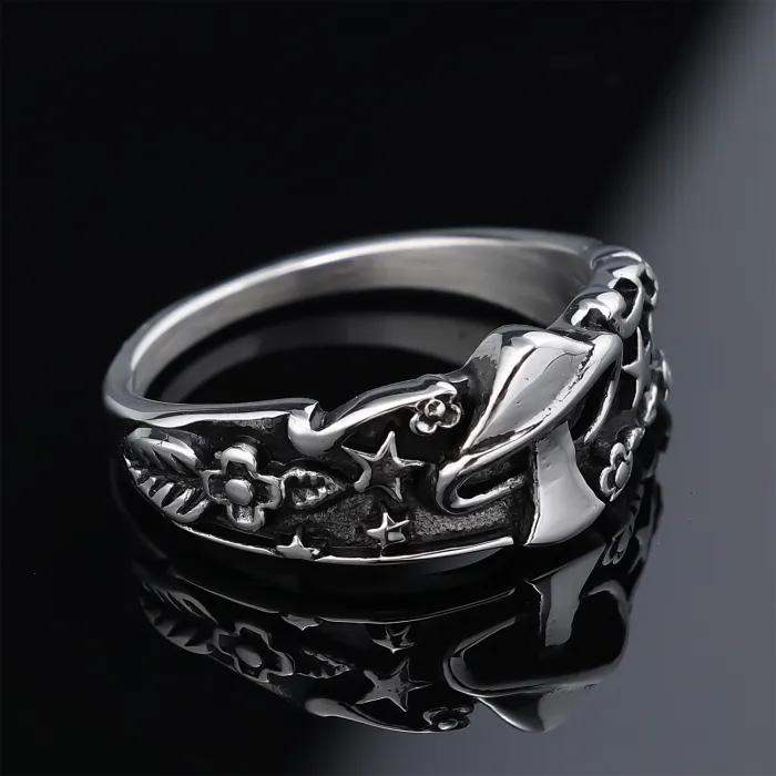 Men’s Retro Star Ring with Mushroom Detail – Stainless Steel Street Style Jewelry, Wholesale Available