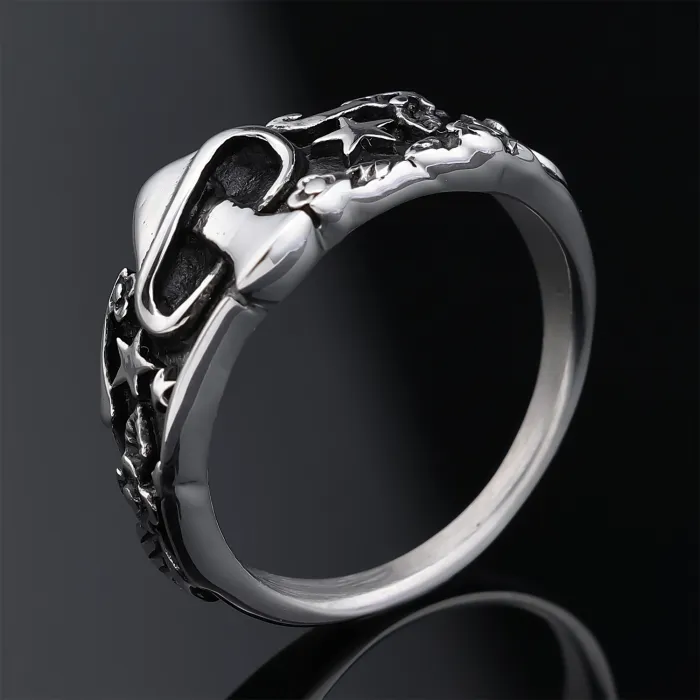 Men’s Retro Star Ring with Mushroom Detail – Stainless Steel Street Style Jewelry, Wholesale Available