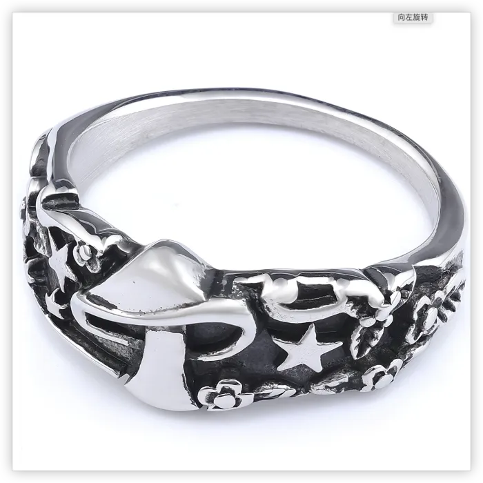 Men’s Retro Star Ring with Mushroom Detail – Stainless Steel Street Style Jewelry, Wholesale Available