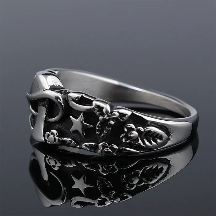 Men’s Retro Star Ring with Mushroom Detail – Stainless Steel Street Style Jewelry, Wholesale Available