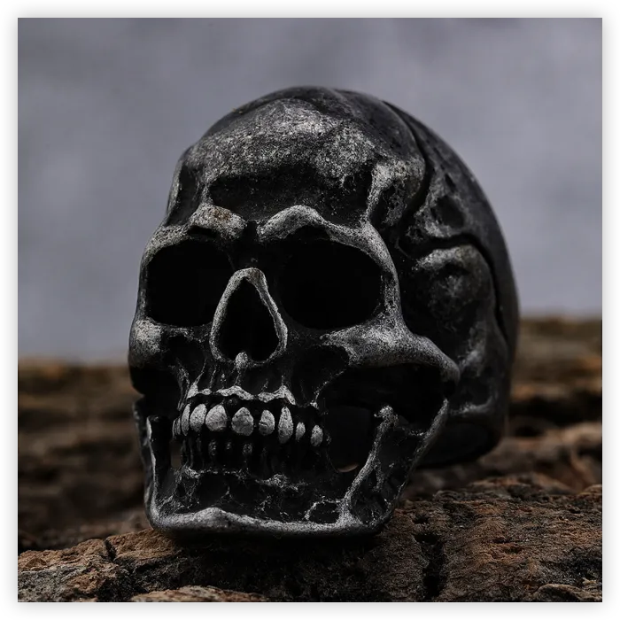 Men’s Biker Skull Ring – Vintage Stainless Steel Gothic Style, Bold Motorcycle Fashion Jewelry for Wholesale