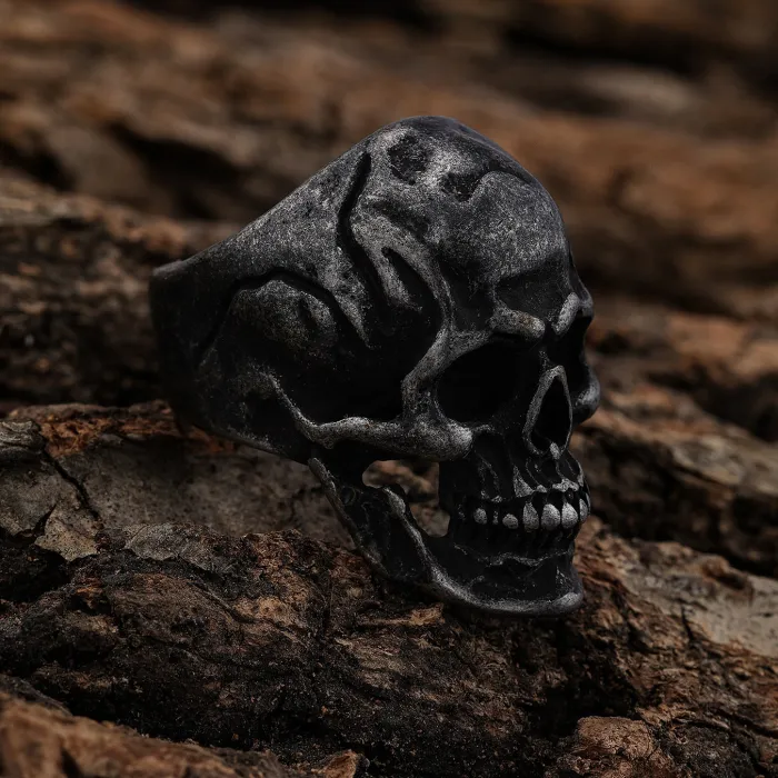 Men’s Biker Skull Ring – Vintage Stainless Steel Gothic Style, Bold Motorcycle Fashion Jewelry for Wholesale