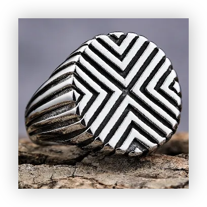 Men’s Geometric Line Ring – Minimalist Round Titanium Steel Design, In-Stock Fashion Jewelry for Wholesale