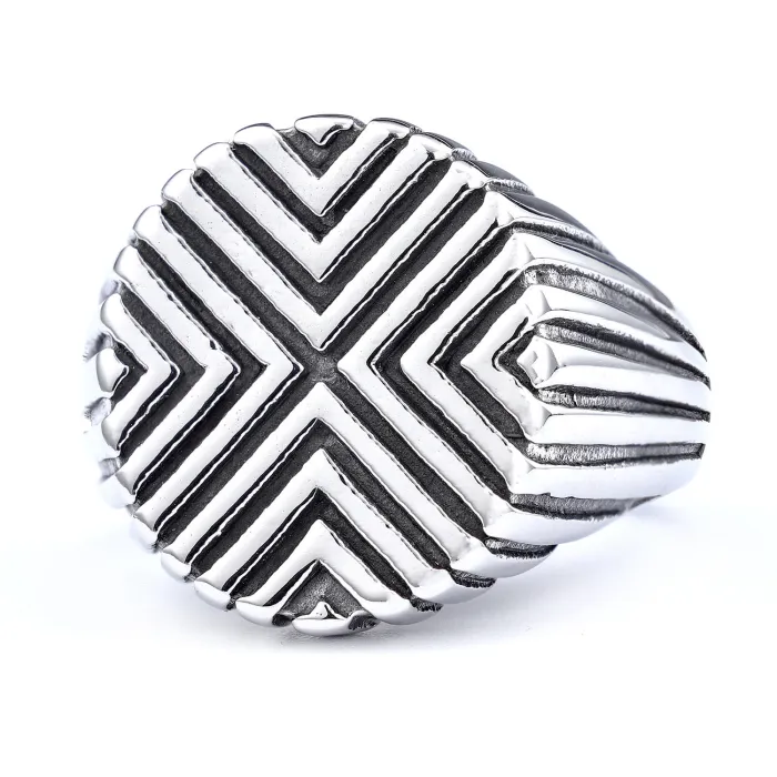 Men’s Geometric Line Ring – Minimalist Round Titanium Steel Design, In-Stock Fashion Jewelry for Wholesale