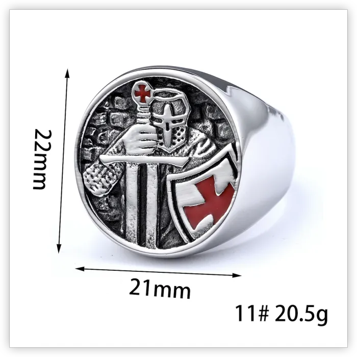 Templar Cross Ring for Men – Titanium Steel Fade-Resistant Design, Bold Gothic Fashion Jewelry for Wholesale