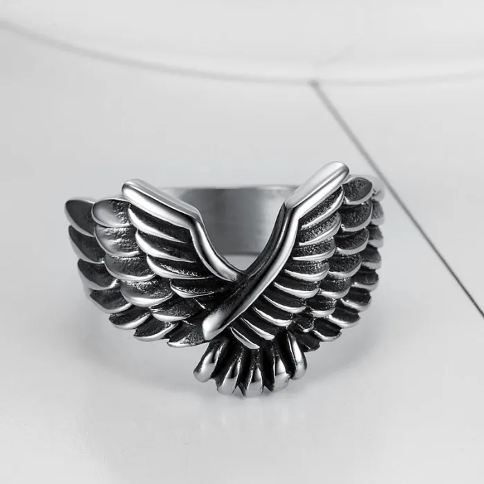 Men’s Flying Eagle Ring – Vintage Stainless Steel Wing Design, Bold Street Style Jewelry for Wholesale