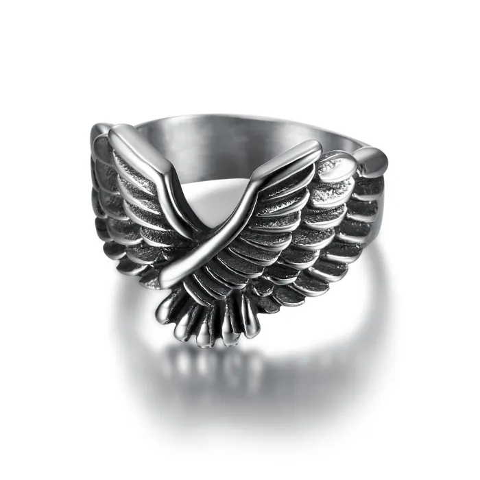 Men’s Flying Eagle Ring – Vintage Stainless Steel Wing Design, Bold Street Style Jewelry for Wholesale