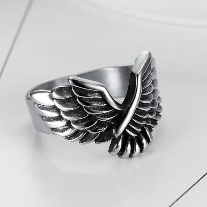 Men’s Flying Eagle Ring – Vintage Stainless Steel Wing Design, Bold Street Style Jewelry for Wholesale