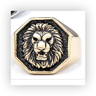 Gold-Plated Lion Head Ring – Vintage Sun God Design in Stainless Steel, Bold Men’s Fashion Jewelry Wholesale