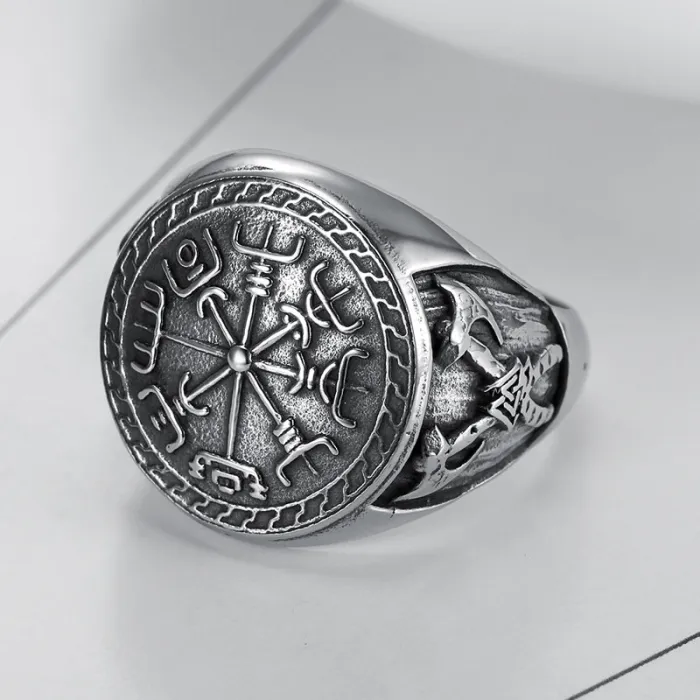 Men’s Viking Double Axe Ring – Norse Totem Design in Titanium Steel, Vintage Stainless Steel Jewelry for Wholesale