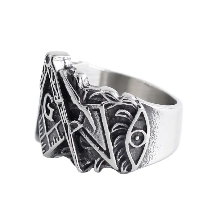Men’s Masonic Templar Ring – Engraved Stainless Steel AG Initials & Floral Pattern, Vintage Occult Jewelry for Wholesale
