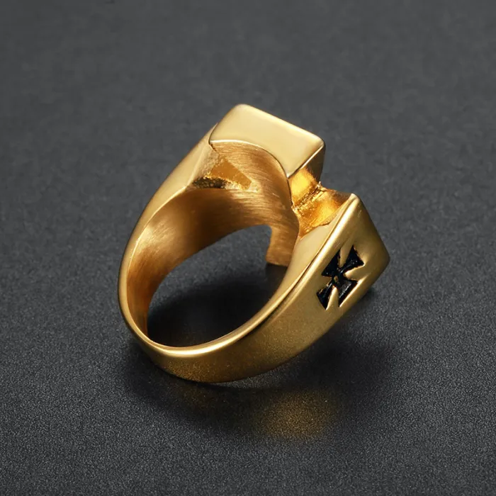 Men’s Cross Epoxy Ring – Black White Gold Titanium Steel Band, Minimalist Vintage Stainless Steel Jewelry for Wholesale