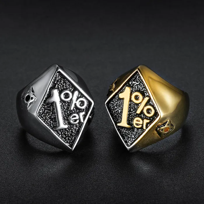 Men’s 1% Outlaw Ring – Totem & Dart Design in Stainless Steel, Street Style Biker Jewelry for Wholesale