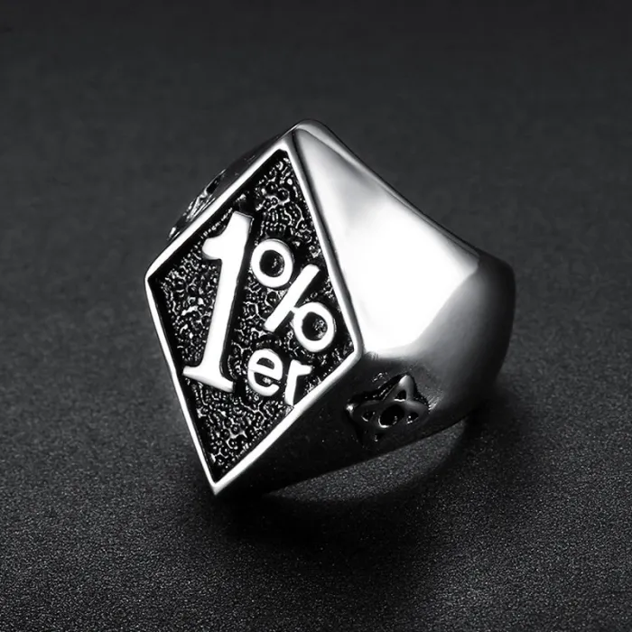 Men’s 1% Outlaw Ring – Totem & Dart Design in Stainless Steel, Street Style Biker Jewelry for Wholesale