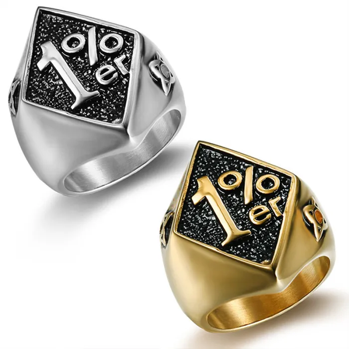 Men’s 1% Outlaw Ring – Totem & Dart Design in Stainless Steel, Street Style Biker Jewelry for Wholesale