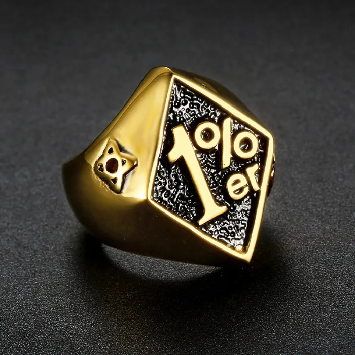 Men’s 1% Outlaw Ring – Totem & Dart Design in Stainless Steel, Street Style Biker Jewelry for Wholesale