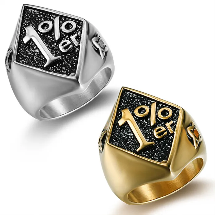 Men’s 1% Outlaw Ring – Totem & Dart Design in Stainless Steel, Street Style Biker Jewelry for Wholesale