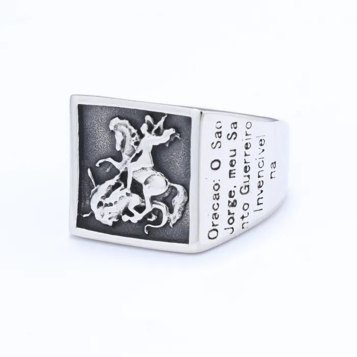 Paladin Dragon Slayer Ring – Bold Square Totem Design in Vintage Punk Style, Stainless Steel Statement Jewelry for Men, Wholesale