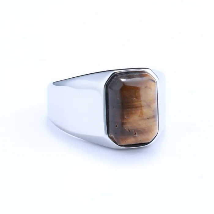 Unisex Brown Cat Eye Statement Ring – Large Gemstone Design in Stainless Steel, Bold Titanium Steel Jewelry for Wholesale