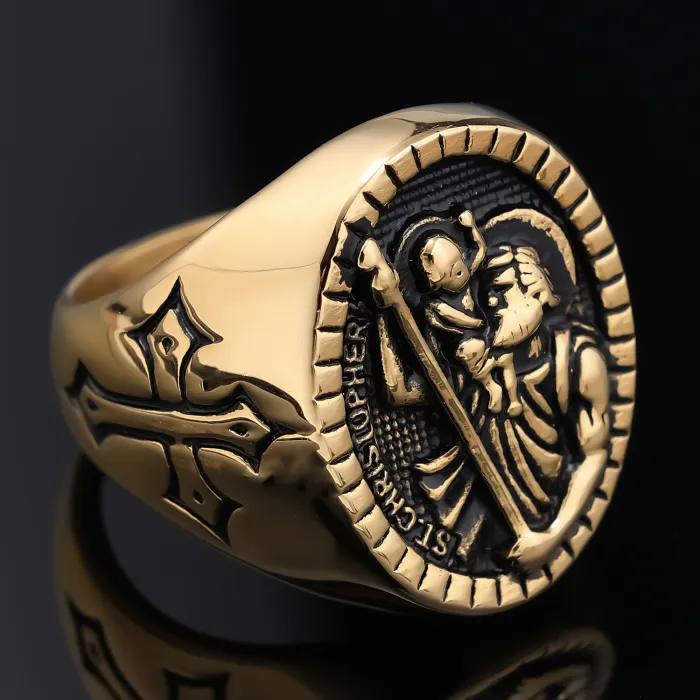 Men’s Anubis & Cross Ring – Vintage Silver-Tone Gothic Jewelry with Egyptian God Design, Stainless Steel Wholesale