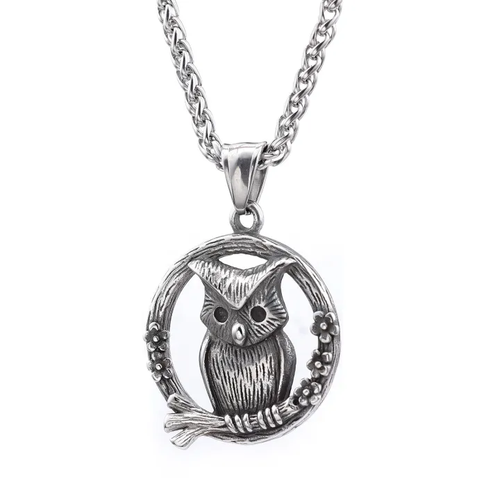 Vintage Owl Pendant Necklace – Retro Stainless Steel Sweater Chain for Women & Men, Fashion Jewelry Wholesale