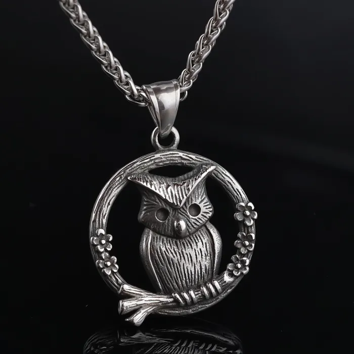 Vintage Owl Pendant Necklace – Retro Stainless Steel Sweater Chain for Women & Men, Fashion Jewelry Wholesale