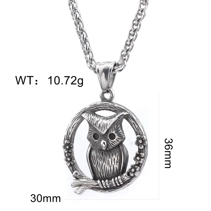 Vintage Owl Pendant Necklace – Retro Stainless Steel Sweater Chain for Women & Men, Fashion Jewelry Wholesale