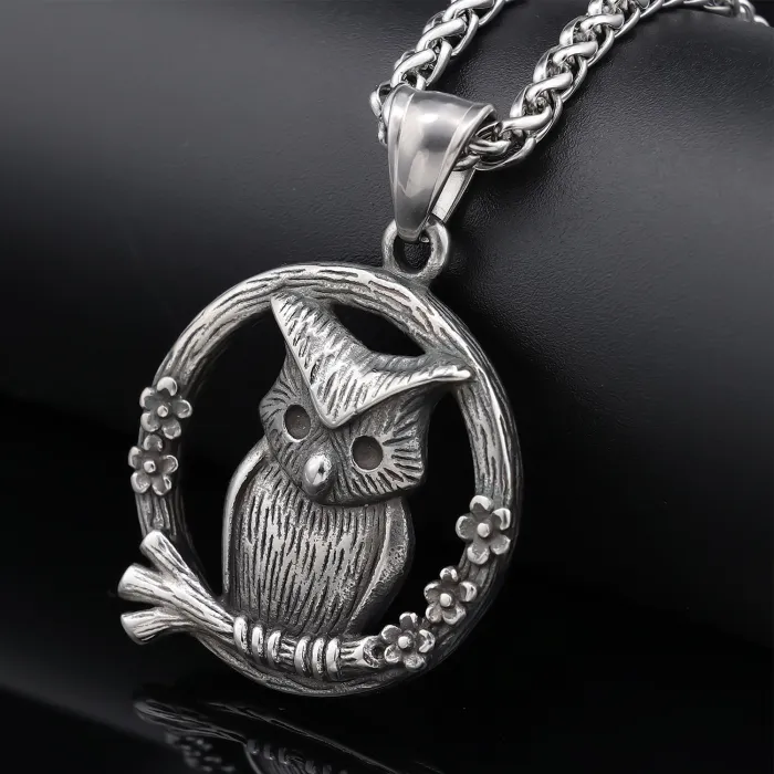 Vintage Owl Pendant Necklace – Retro Stainless Steel Sweater Chain for Women & Men, Fashion Jewelry Wholesale