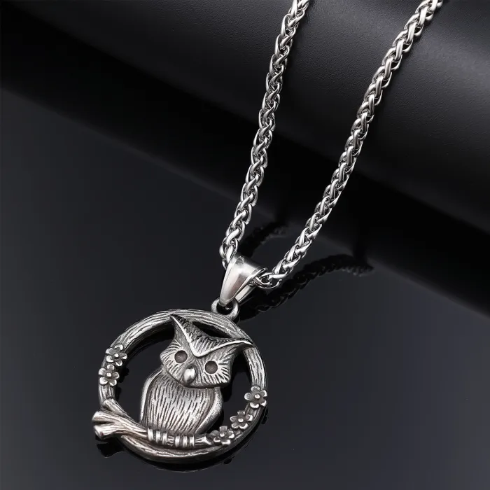 Vintage Owl Pendant Necklace – Retro Stainless Steel Sweater Chain for Women & Men, Fashion Jewelry Wholesale