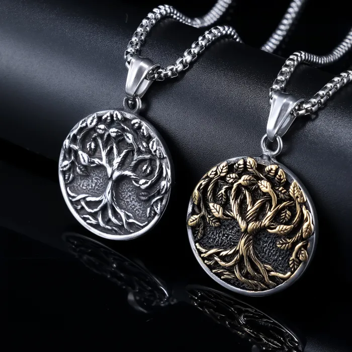 Tree of Life Pendant – Norse Mythology Two-Tone Stainless Steel Necklace, Celtic-Inspired Jewelry for Wholesale