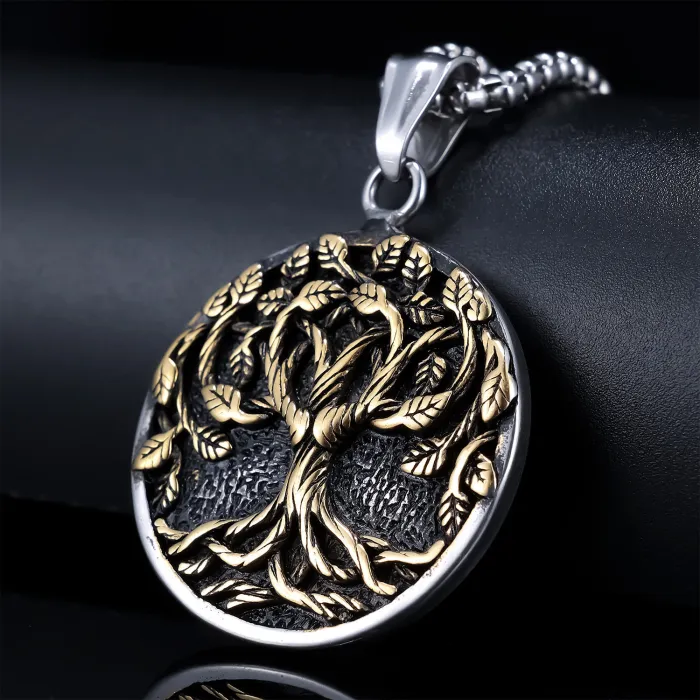 Tree of Life Pendant – Norse Mythology Two-Tone Stainless Steel Necklace, Celtic-Inspired Jewelry for Wholesale