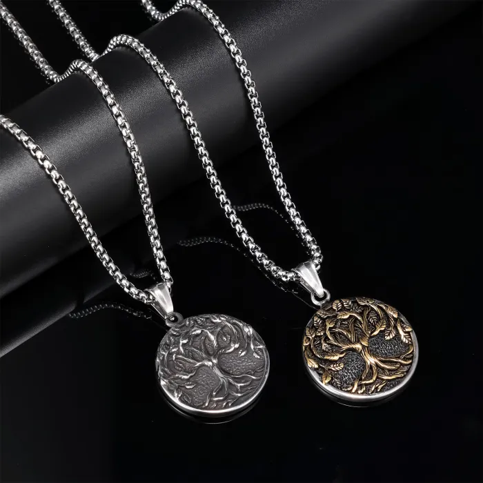 Tree of Life Pendant – Norse Mythology Two-Tone Stainless Steel Necklace, Celtic-Inspired Jewelry for Wholesale