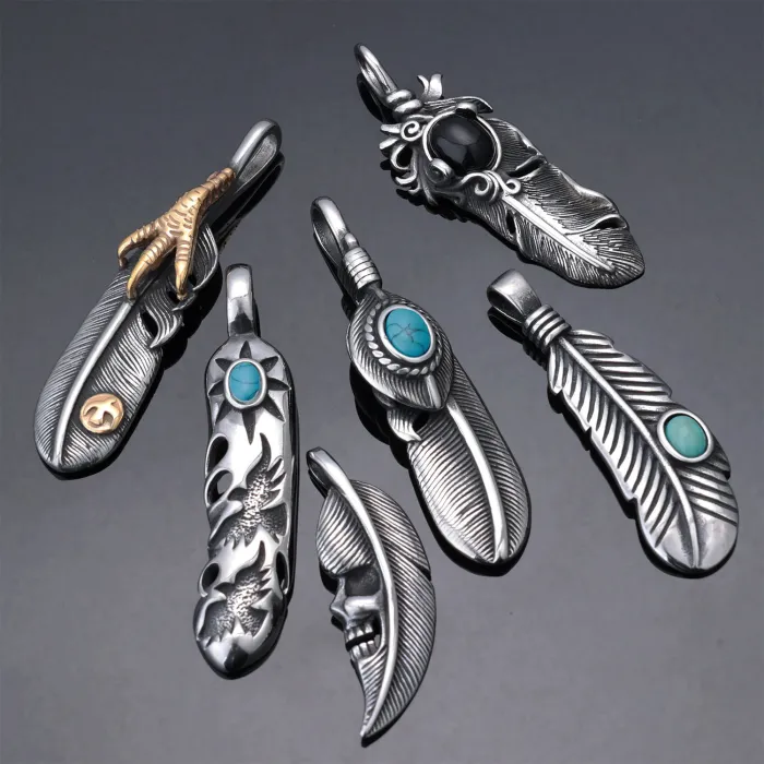 Feather Shape Pendant – Bold Vintage Stainless Steel Necklace for Men & Women, Statement Jewelry for Wholesale