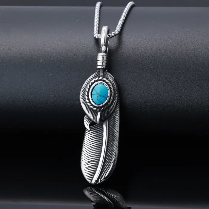 Feather Shape Pendant – Bold Vintage Stainless Steel Necklace for Men & Women, Statement Jewelry for Wholesale