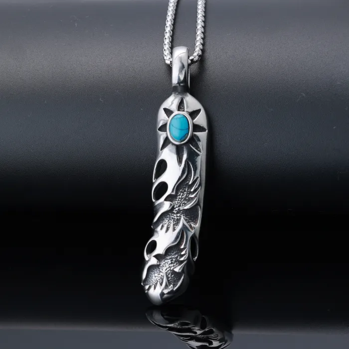Feather Shape Pendant – Bold Vintage Stainless Steel Necklace for Men & Women, Statement Jewelry for Wholesale