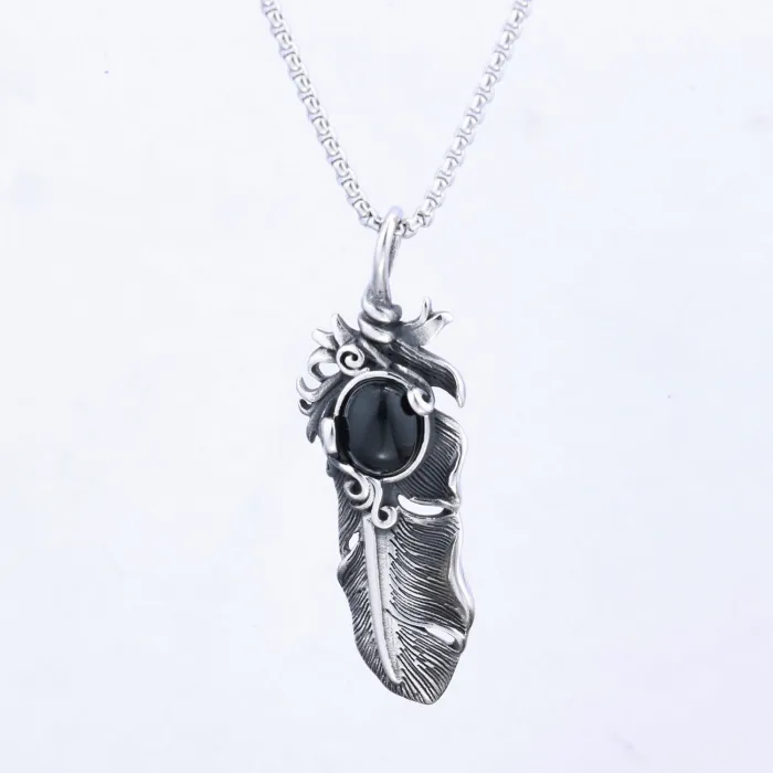 Feather Shape Pendant – Bold Vintage Stainless Steel Necklace for Men & Women, Statement Jewelry for Wholesale