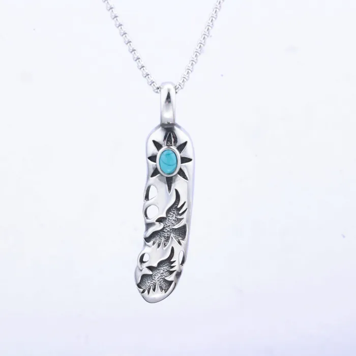 Feather Shape Pendant – Bold Vintage Stainless Steel Necklace for Men & Women, Statement Jewelry for Wholesale