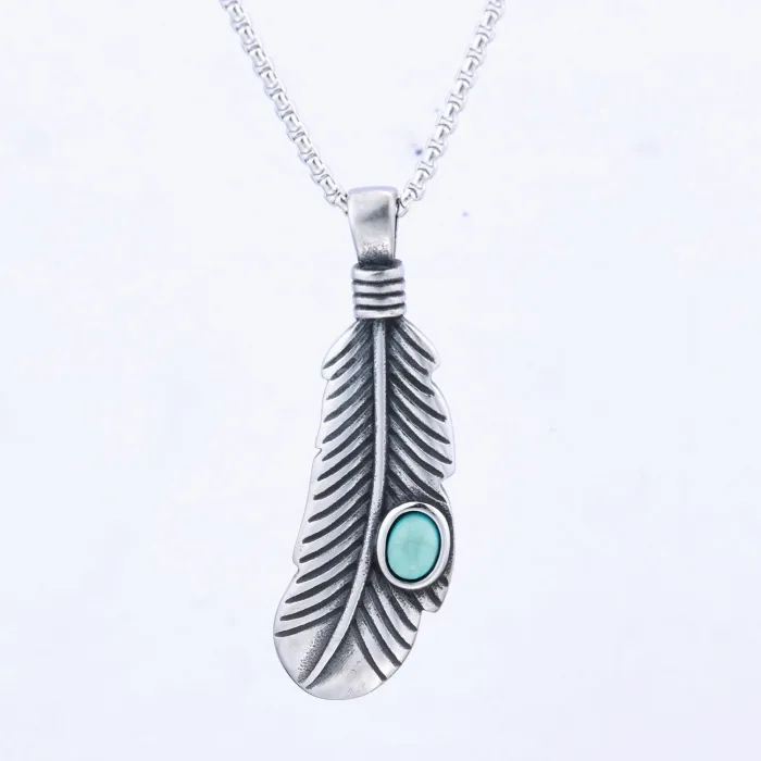 Feather Shape Pendant – Bold Vintage Stainless Steel Necklace for Men & Women, Statement Jewelry for Wholesale
