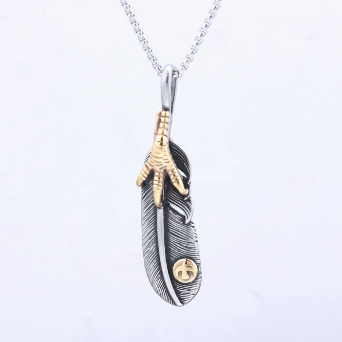 Feather Shape Pendant – Bold Vintage Stainless Steel Necklace for Men & Women, Statement Jewelry for Wholesale