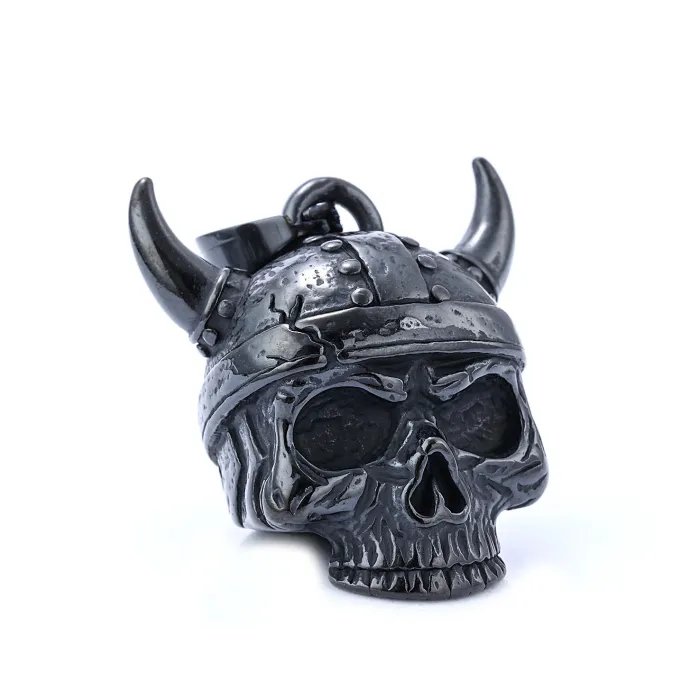 Warrior Bell Pendant – Viking Horned Skull & Armor Design in Stainless Steel, Gothic Biker Necklace for Men, Wholesale