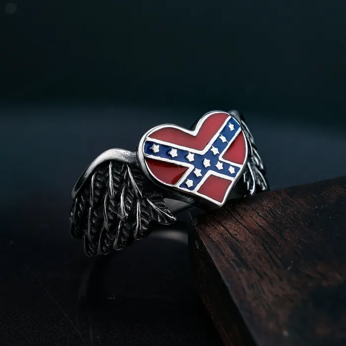 USA Flag Heart Ring – Polished Stainless Steel Vintage American Style Jewelry for Men & Women, Wholesale