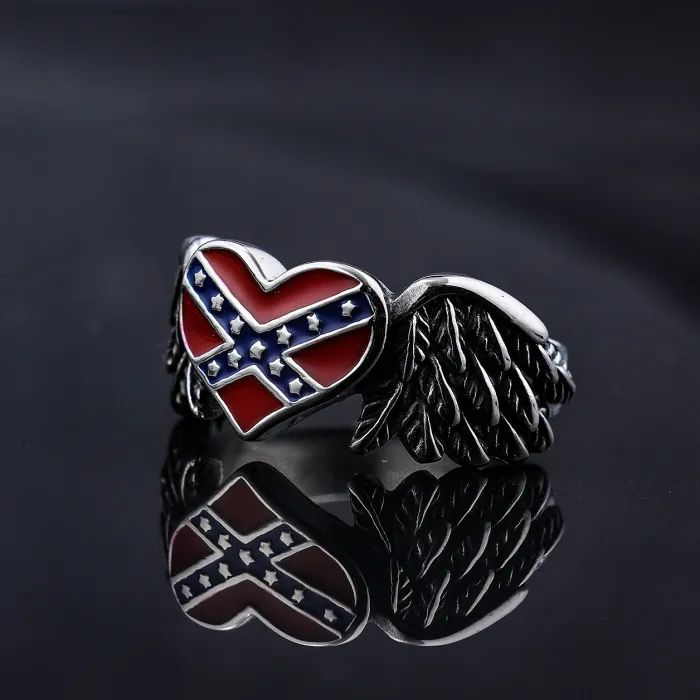 USA Flag Heart Ring – Polished Stainless Steel Vintage American Style Jewelry for Men & Women, Wholesale