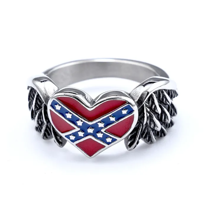 USA Flag Heart Ring – Polished Stainless Steel Vintage American Style Jewelry for Men & Women, Wholesale