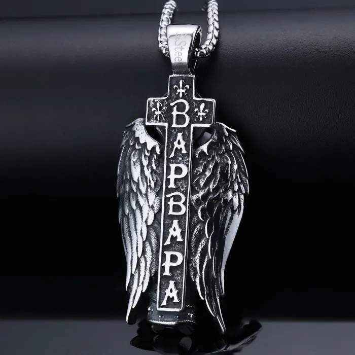 Goddess Prayer Pendant – Angel Wing Wish Necklace in Stainless Steel, European Faith-Inspired Jewelry for Wholesale