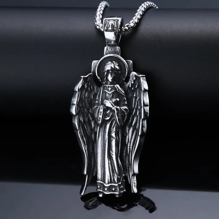 Goddess Prayer Pendant – Angel Wing Wish Necklace in Stainless Steel, European Faith-Inspired Jewelry for Wholesale