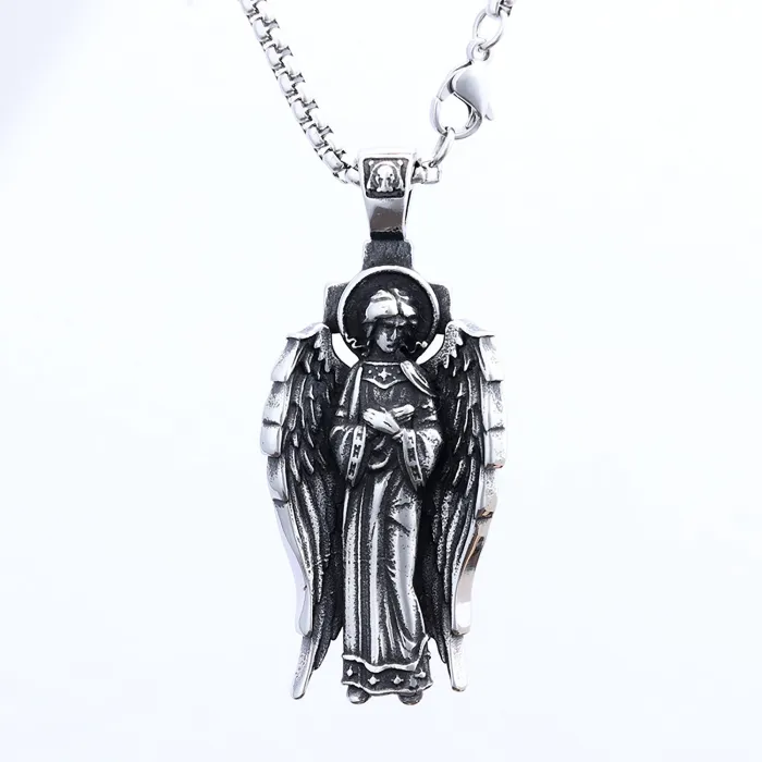 Goddess Prayer Pendant – Angel Wing Wish Necklace in Stainless Steel, European Faith-Inspired Jewelry for Wholesale