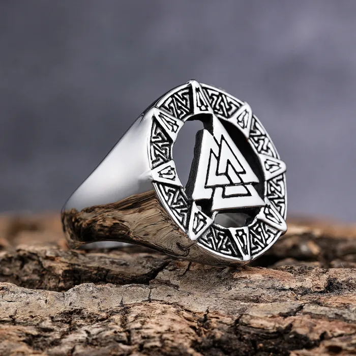 Valknut Viking Triangle Ring – Norse Mythology Titanium Steel Jewelry for Men, Nordic Symbol Wholesale